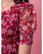 Women’s Red Floral Print Georgette Straight Kurta