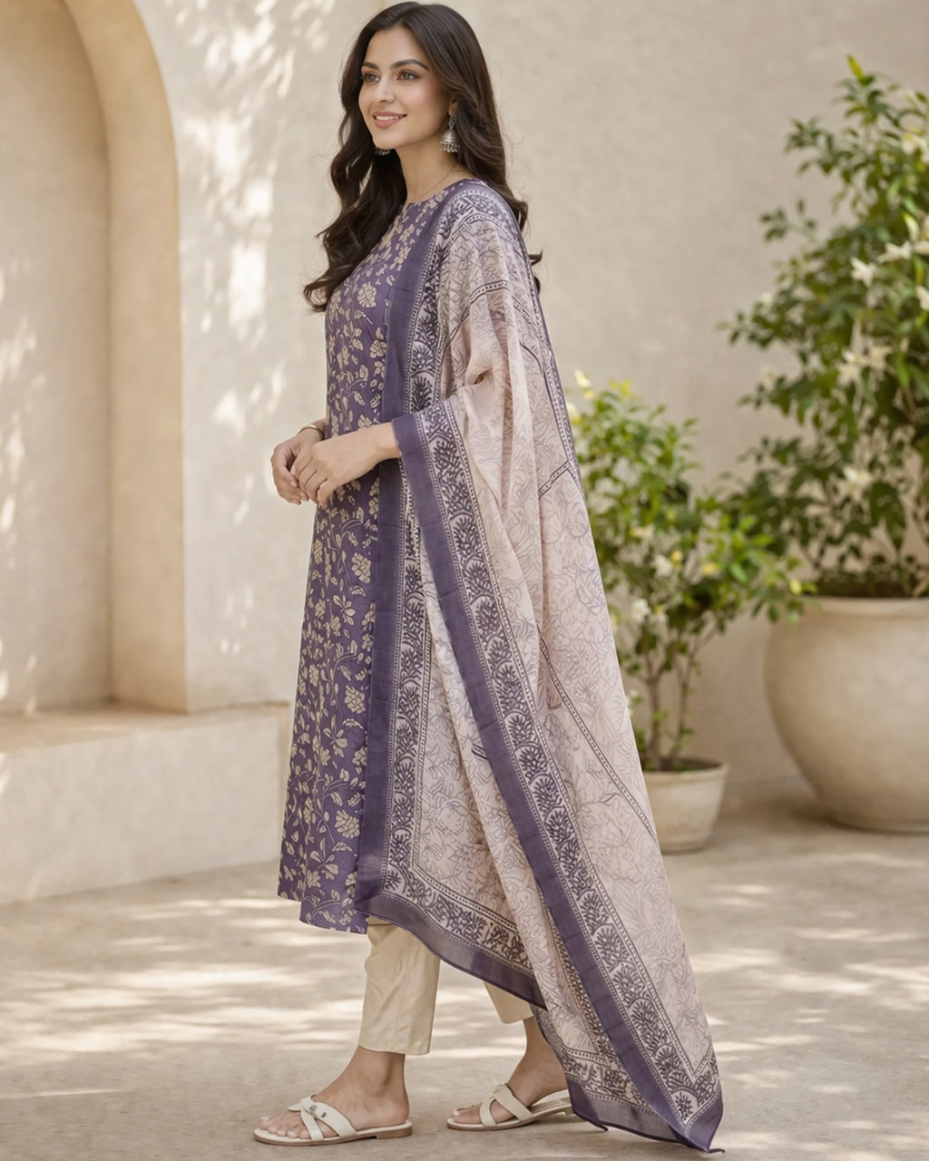 Women's Purple Silk Kurti with Dupatta – Casual Chic