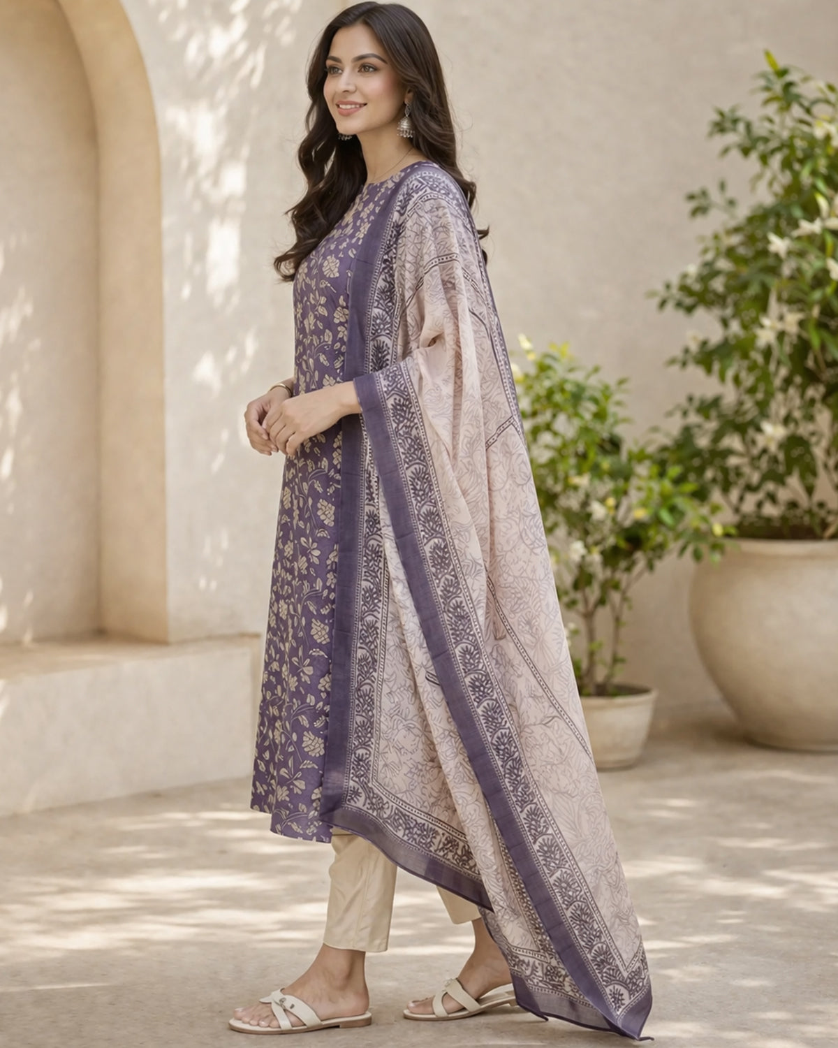 Women's Purple Silk Kurti with Dupatta – Casual Chic