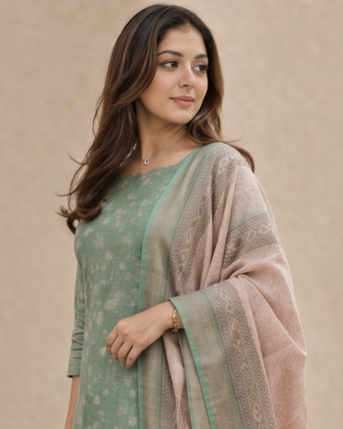 Green Chanderi Kurti with Dupatta – Casual Chic
