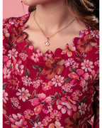 Women’s Red Floral Print Georgette Straight Kurta