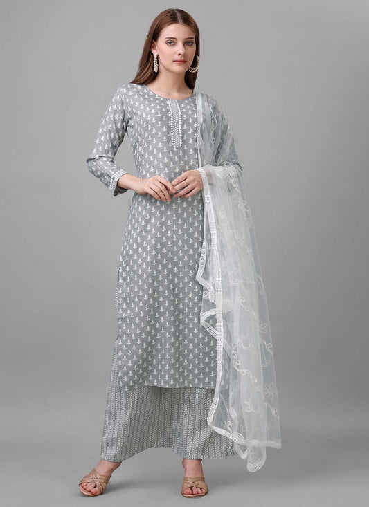 Cotton blend foil print kurta set with dupatta