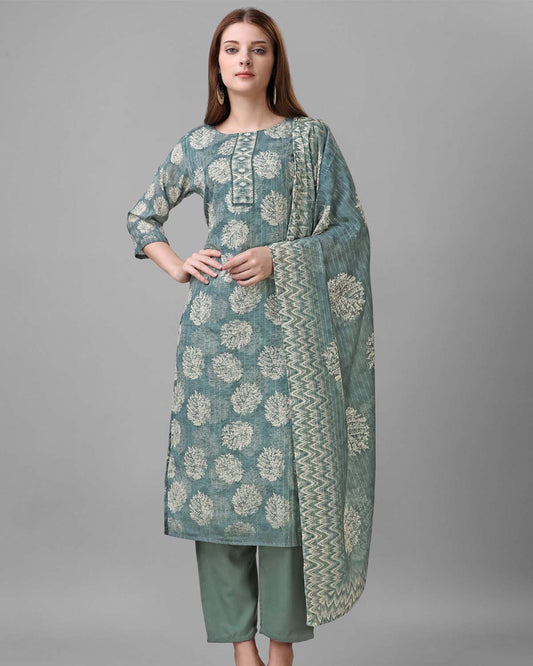 Cotton blend print kurta set with dupatta