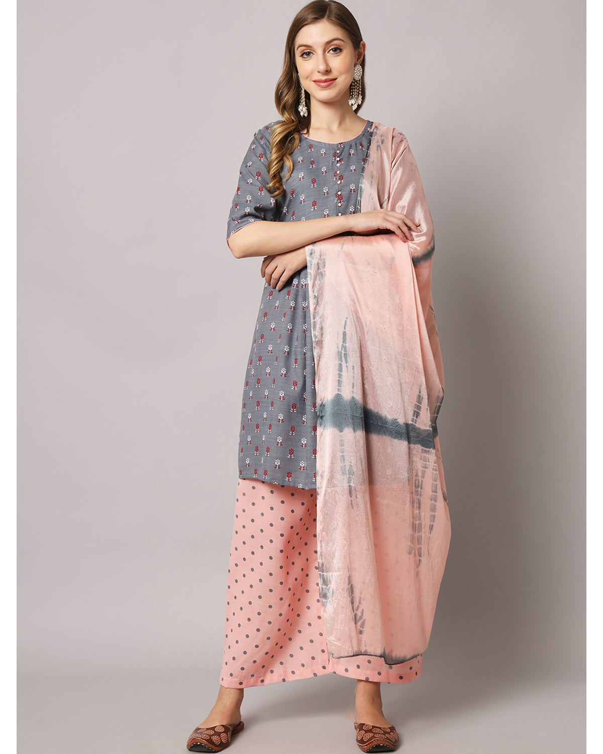 Cotton blend print kurta set with dupatta