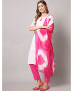 Cotton blend chikenkari kurta set with dupatta