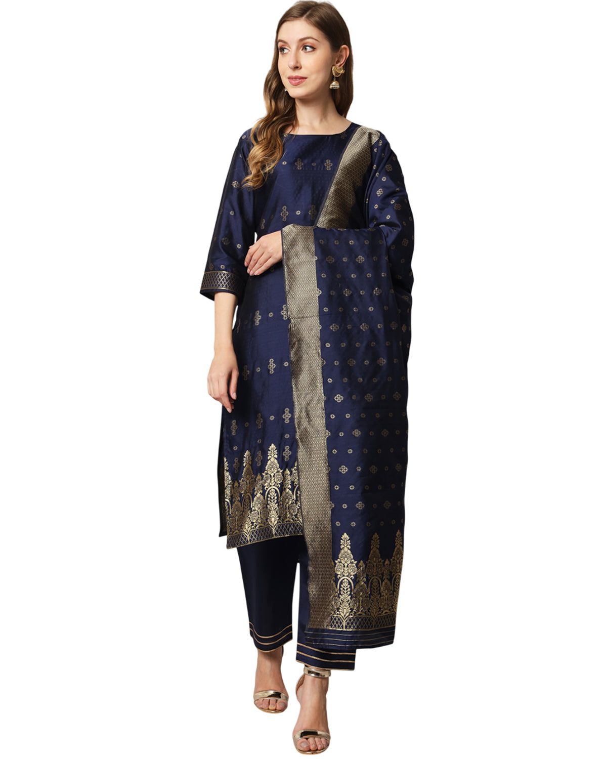 Jacquard silk blend woven kurta set  with dupatta