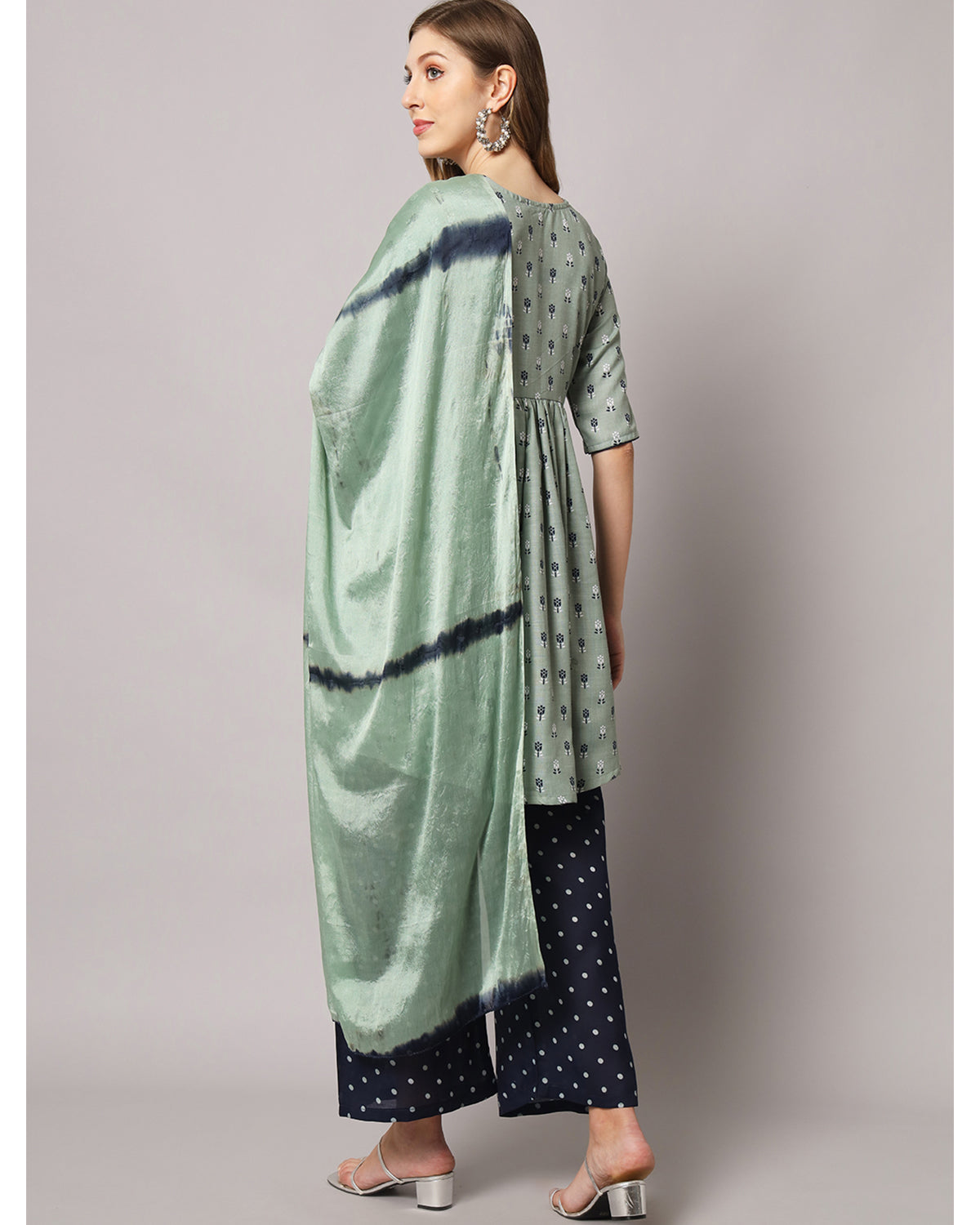 Cotton blend print kurta set with dupatta