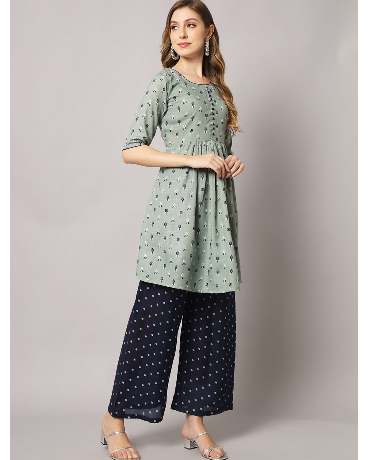 Cotton blend print kurta set with dupatta