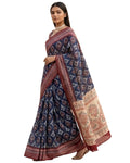 Navy Blue Linen Saree with Maroon Border & Printed Pallu With Blouse Piece