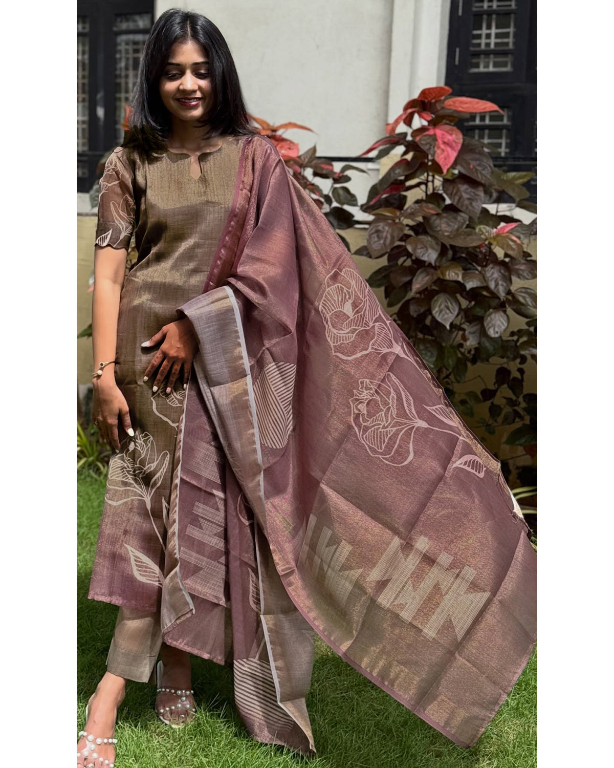 Women's Brown Chanderi Kurti with Dupatta – Casual Chic