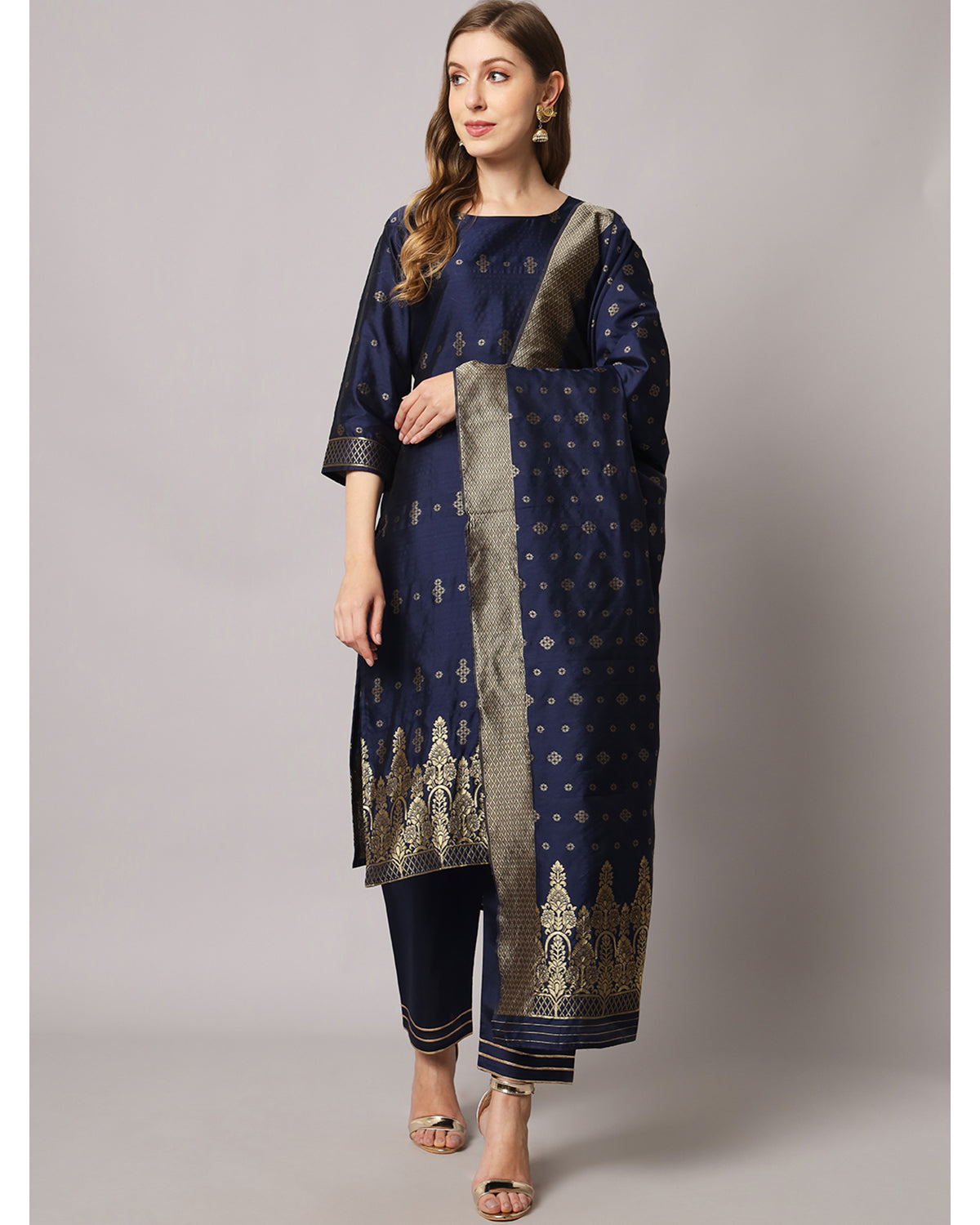 Jacquard silk blend woven kurta set  with dupatta
