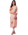 Women Pink Floral Printed Rayon Slub Kurta