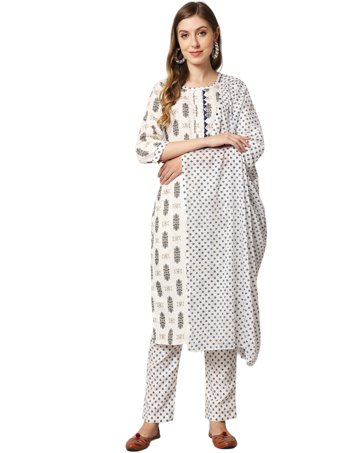 Cotton blend print kurta set  with dupatta