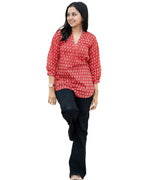 Women's Cotton Stitched Printed Straight Short Kurta
