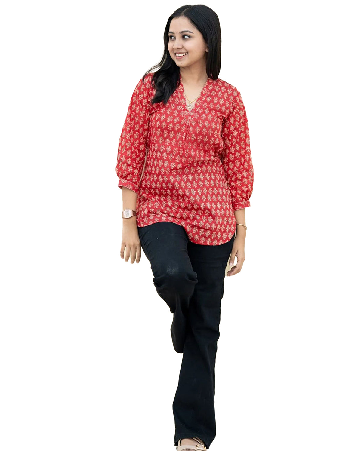 Women's Cotton Stitched Printed Straight Short Kurta
