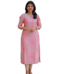 Women’s Chanderi Floral Printed Straight Kurti – Calf Length