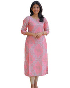 Women’s Chanderi Floral Printed Straight Kurti – Calf Length