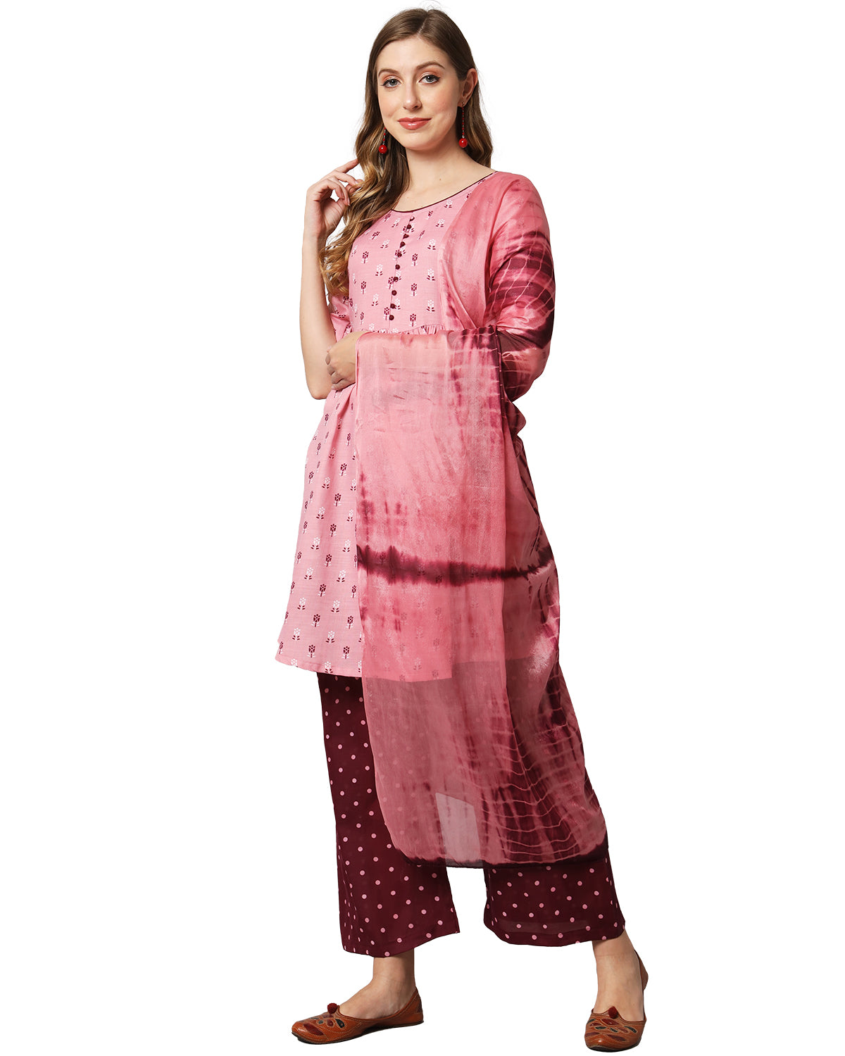 Cotton blend print kurta set with dupatta