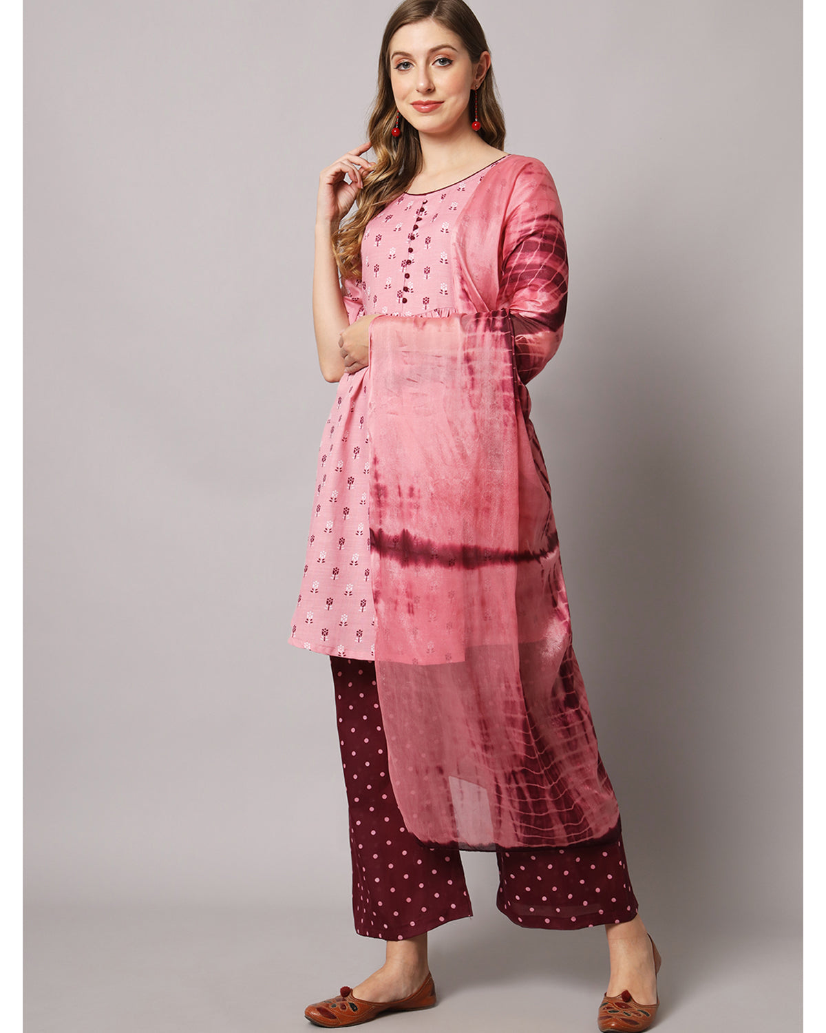 Cotton blend print kurta set with dupatta