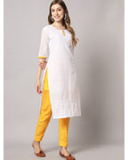 Cotton blend chikenkari kurta set with dupatta