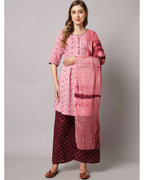Cotton blend print kurta set with dupatta