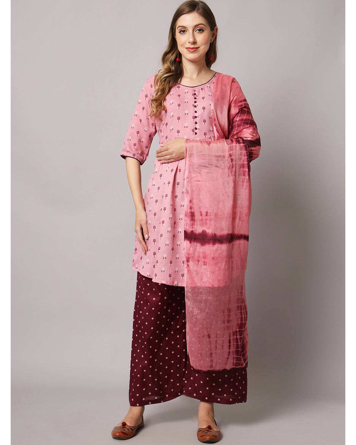 Cotton blend print kurta set with dupatta