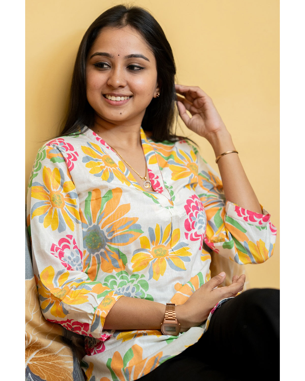 Women's Cotton Stitched Printed Straight Short Kurta
