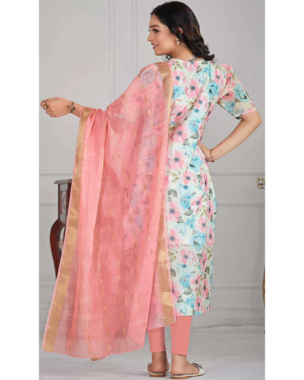 Women’s Chanderi Printed Straight Kurta with Dupatta