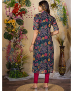 Chanderi Floral Printed Calf Length Kurta For Women
