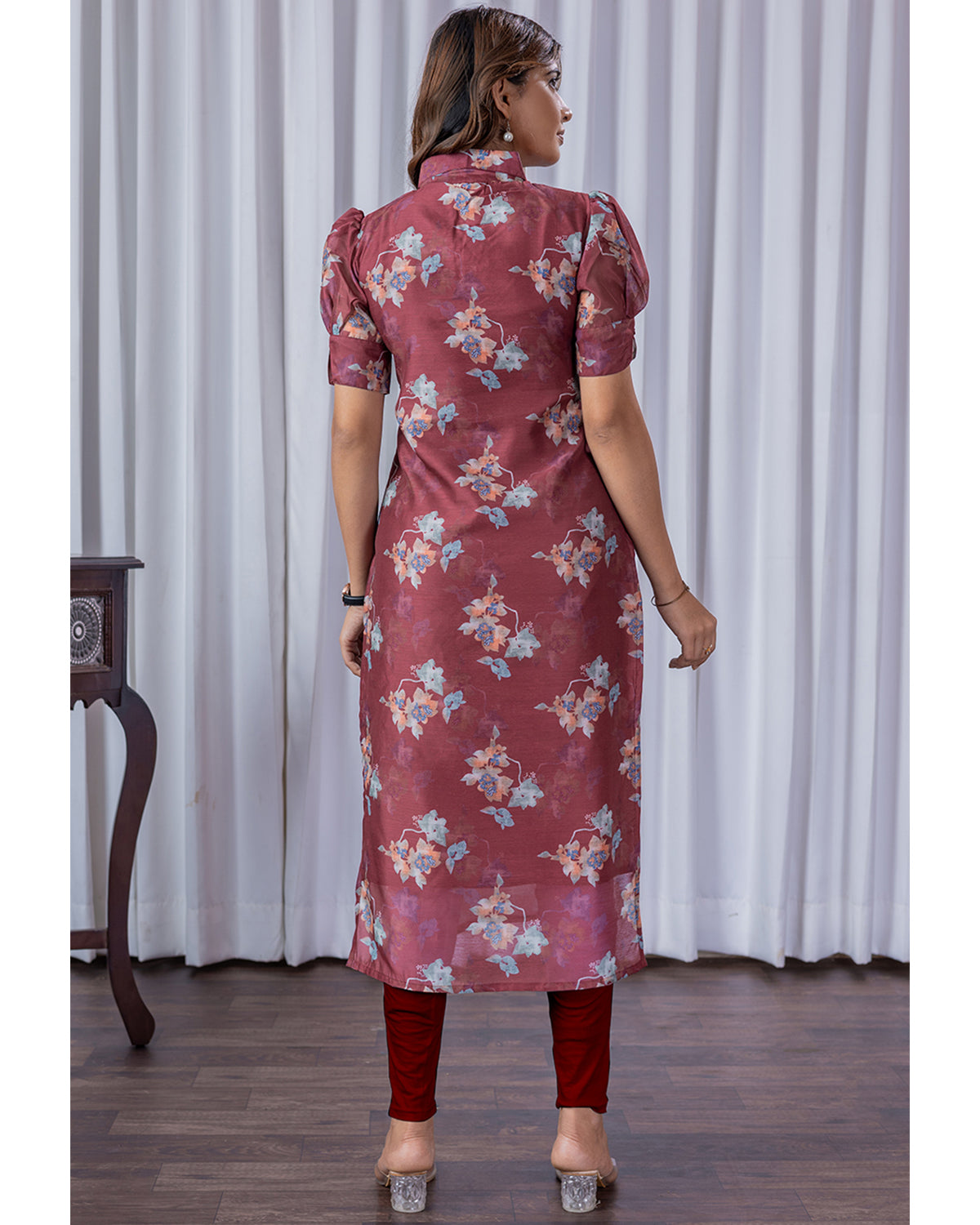 Women's Chanderi Stitched Printed Straight Kurta