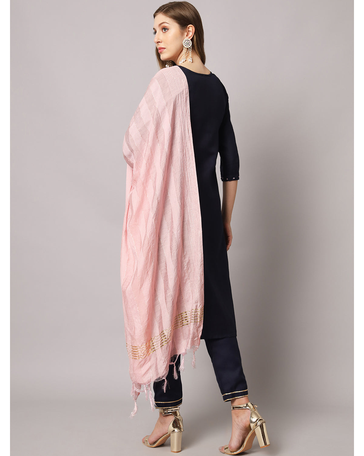 Cotton blend hand embroidery kurta set with dupatta