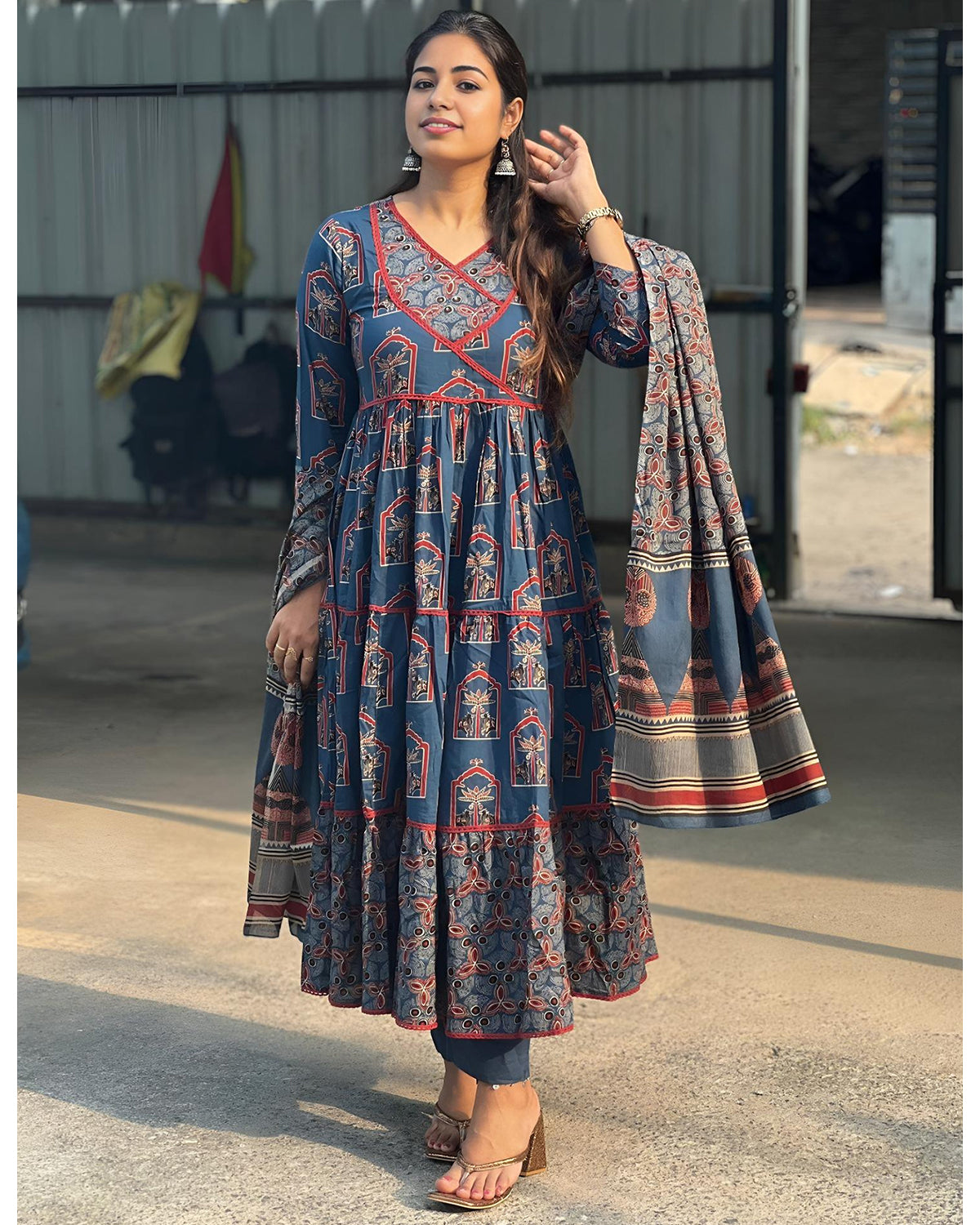 Women’s Rayon Printed Anarkali Kurta with Dupatta Set