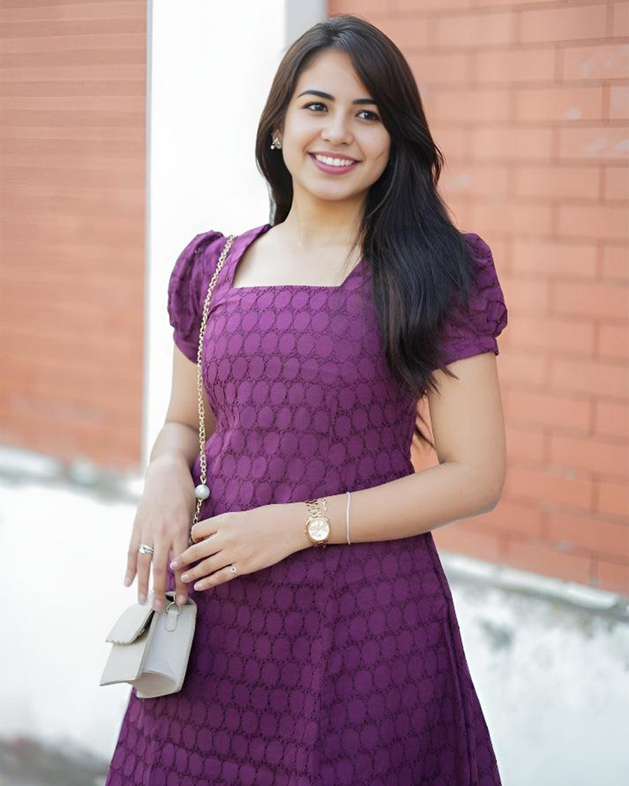 Women's Cotton Stitched A Line Chikan Emboidery Knee Length Kurta