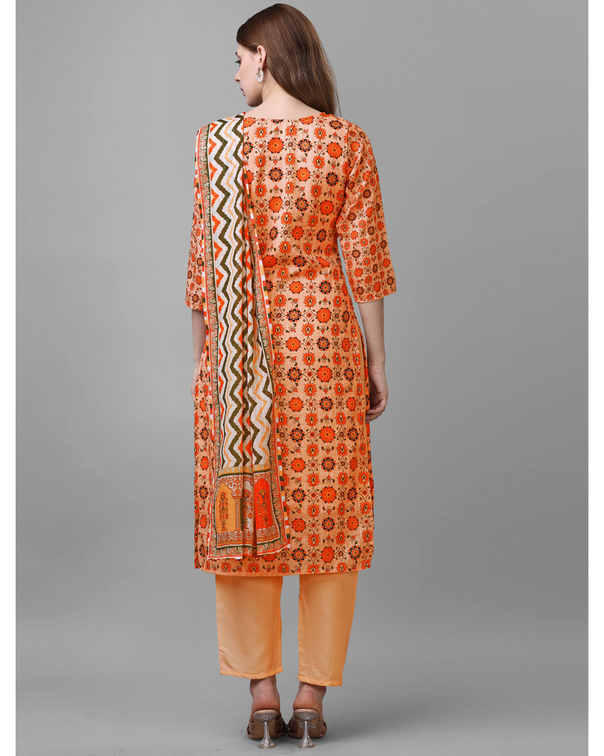 Cotton blend print kurta set with dupatta