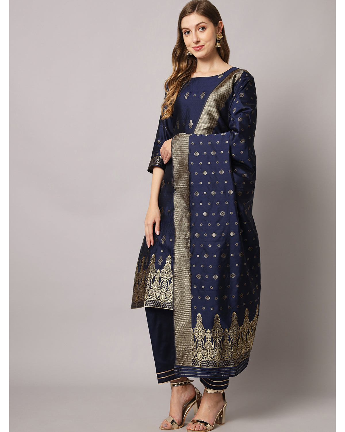 Jacquard silk blend woven kurta set  with dupatta