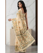 Women's Beige Linen Saree With Printed Work & Blouse Piece