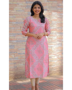 Women’s Chanderi Floral Printed Straight Kurti – Calf Length