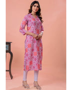 Women’s Pink Printed Rayon Slub Straight Kurta