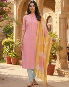 Women's Pink Rayon Kurti with Dupatta – Casual Chic
