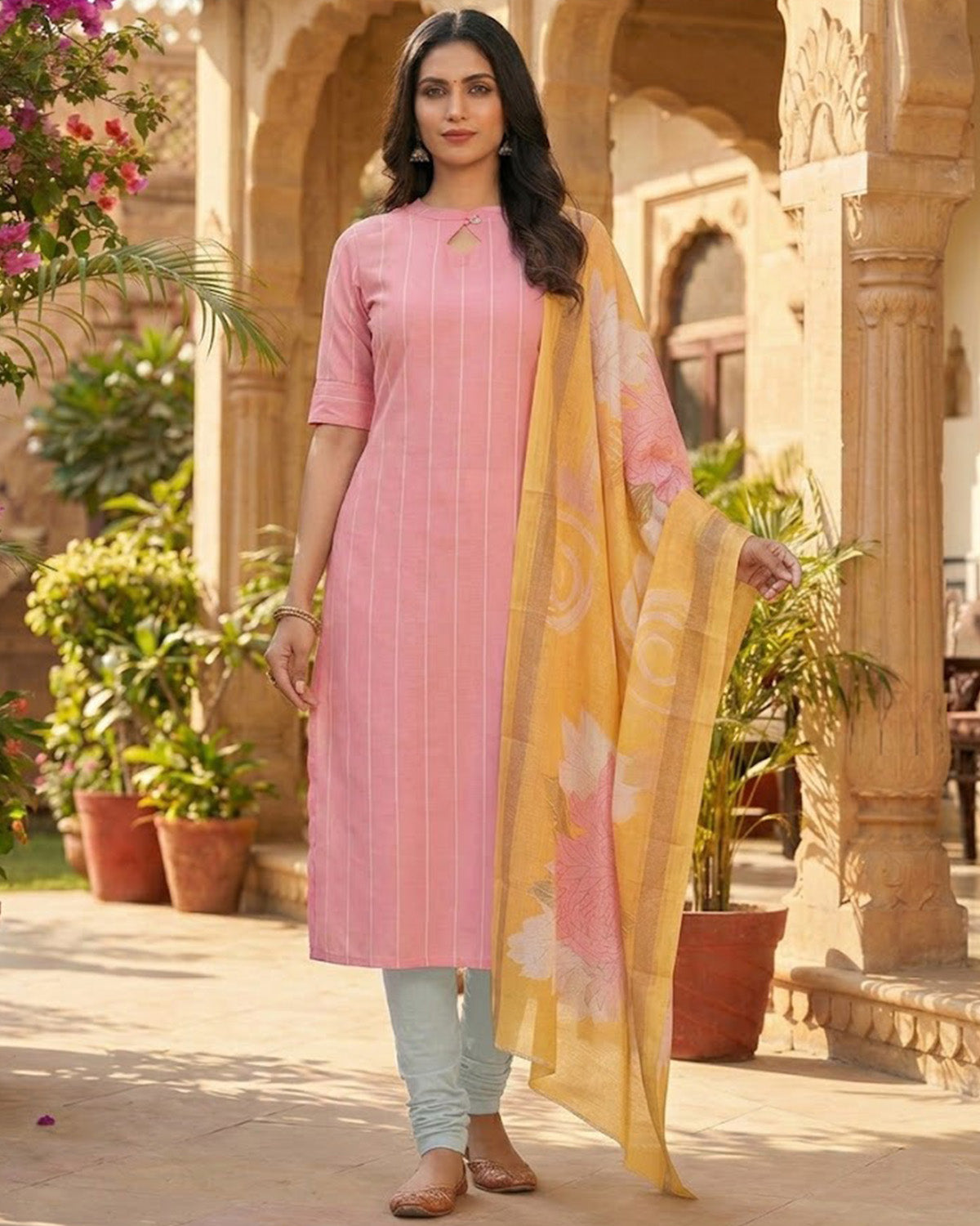 Women's Pink Rayon Kurti with Dupatta – Casual Chic