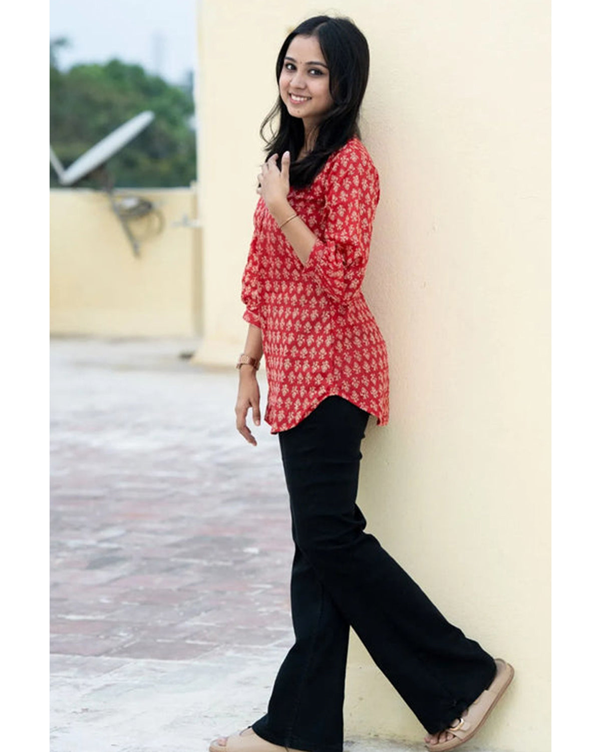 Women's Cotton Stitched Printed Straight Short Kurta