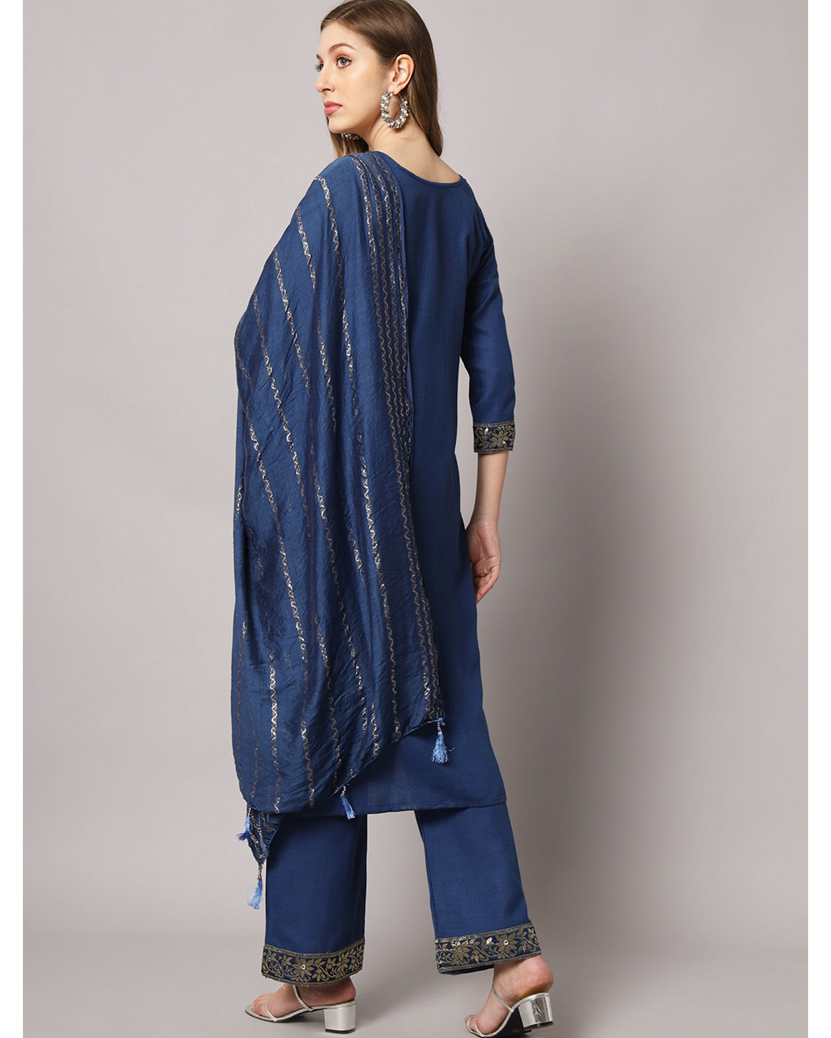 Cotton blend yoke print kurta set with dupatta