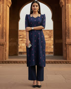 Women Navy Blue Printed Cotton Kurta Set