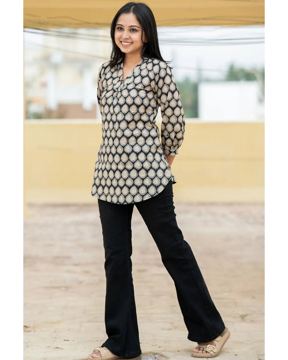 Women's Cotton Stitched Printed Straight Short Kurta
