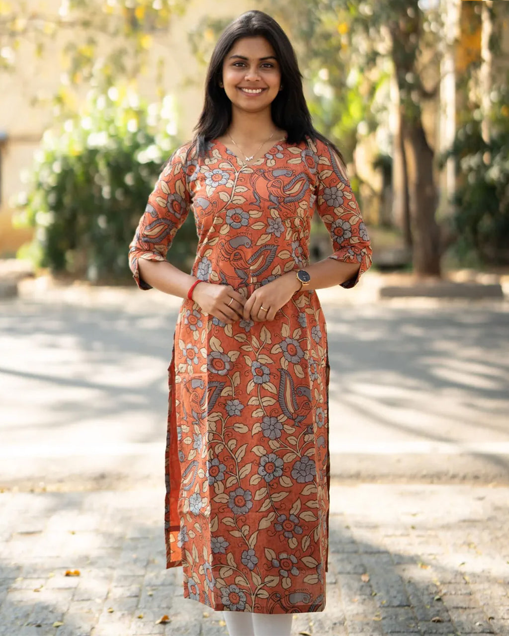 Women Chanderi Printed Straight Calf Length Kurta