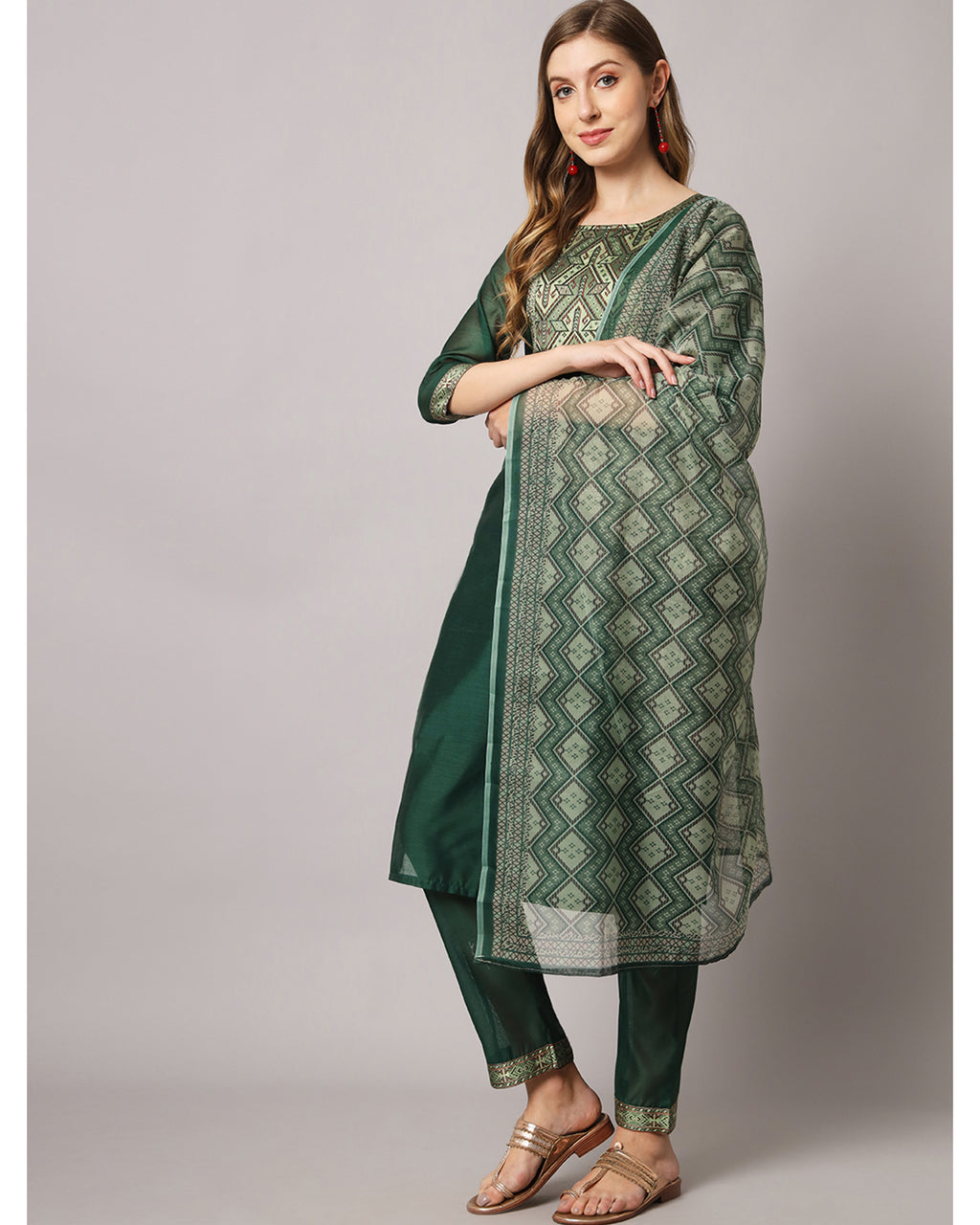 Cotton spun blend jacquard gala kurta set  with dupatta