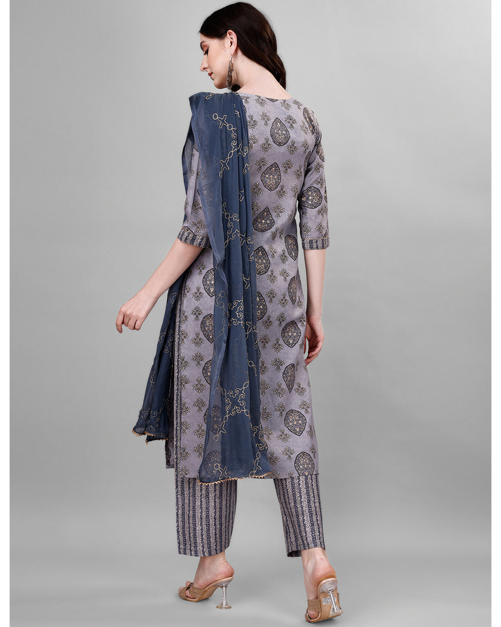 Cotton blend print kurta set with dupatta