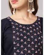 Cotton blend hand embroidery kurta set with dupatta