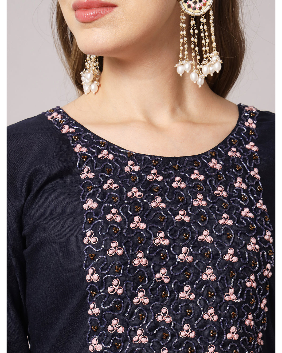 Cotton blend hand embroidery kurta set with dupatta