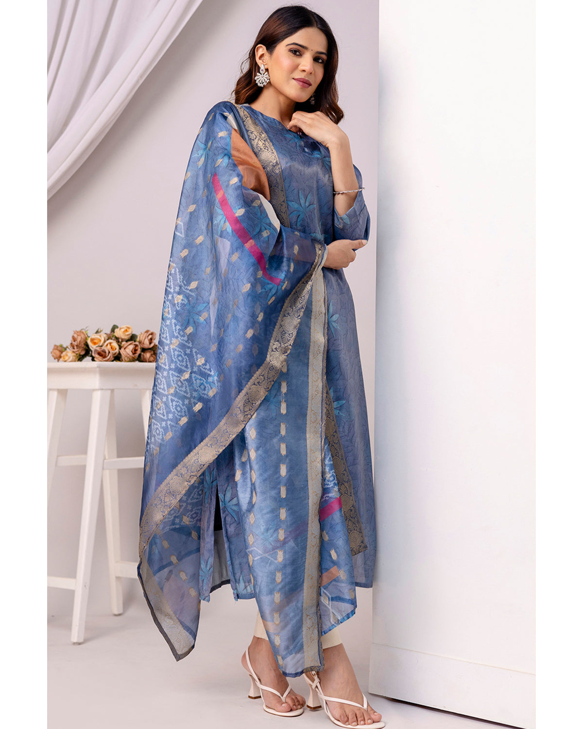 Women’s Shimmer Silk Printed Kurta with Dupatta